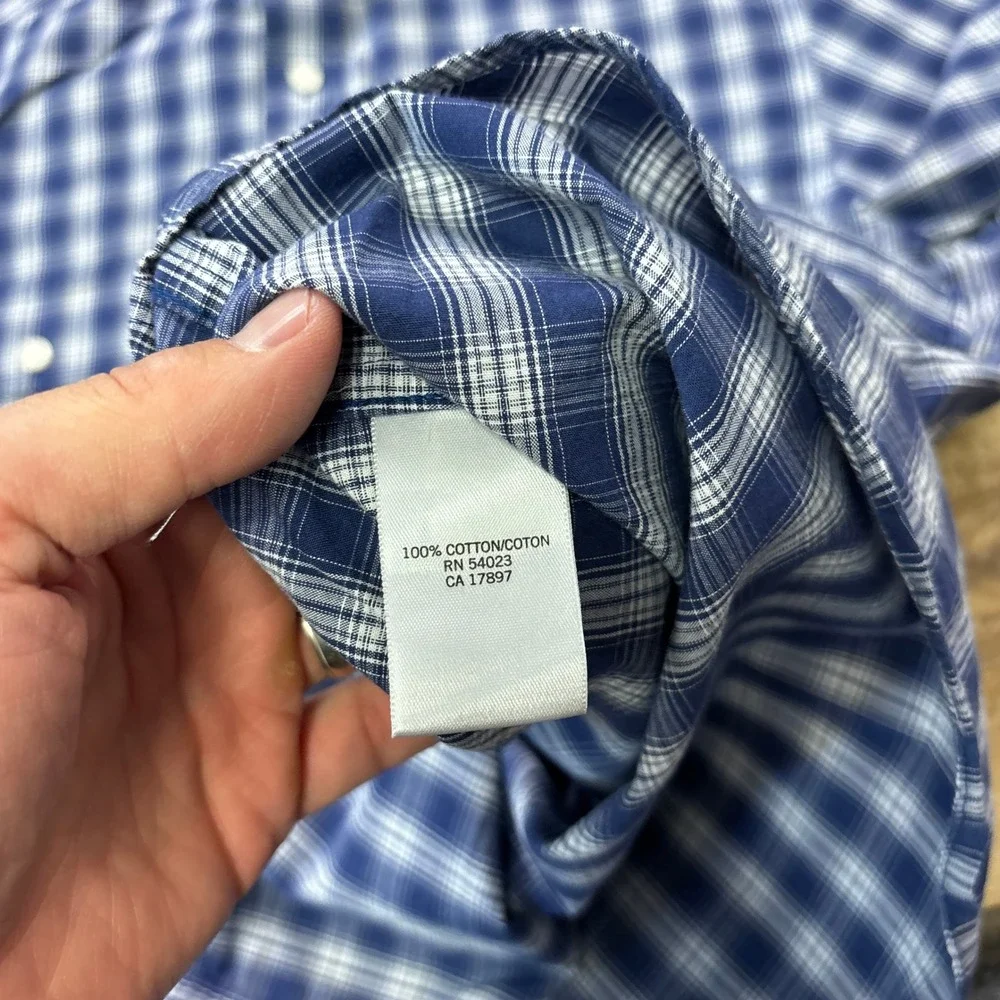 Banana Republic Button Down Shirt Size S Plaid Cotton Short Sleeve Blue White